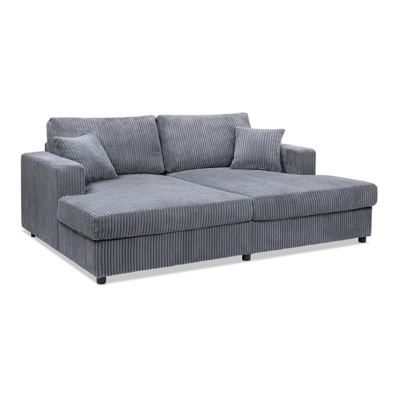 Gri Fitilli Kadife Geniş Uzanmalı Bohem Koltuk - 219x157 cm - 286572