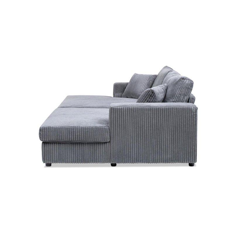 Gri Fitilli Kadife Geniş Uzanmalı Bohem Koltuk - 219x157 cm - 286572