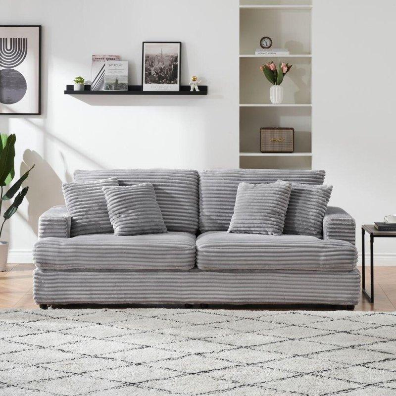 Gri Fitilli Kadife Kumaş 3 Kişilik 4 Kırlentli Modüler Bohem Koltuk - 202x87x80 cm - 289587