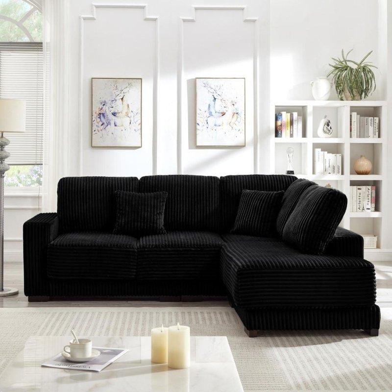 Gri Fitilli Kadife Kumaş Masif Ahşap İskeletli Yönü Değiştirilebilir Köşe Koltuk - 237x187 cm - 255191