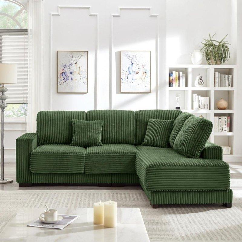 Gri Fitilli Kadife Kumaş Masif Ahşap İskeletli Yönü Değiştirilebilir Köşe Koltuk - 237x187 cm - 255191