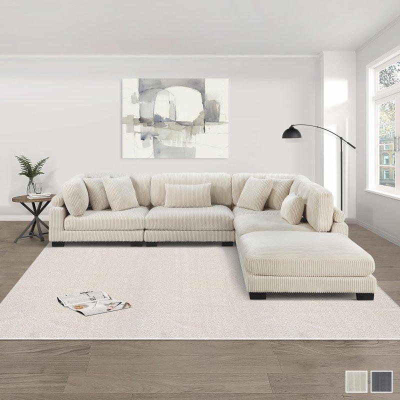 Gri Fitilli Kadife Kumaş Puflu Modüler Köşe Koltuk - 343x343 cm - 255861