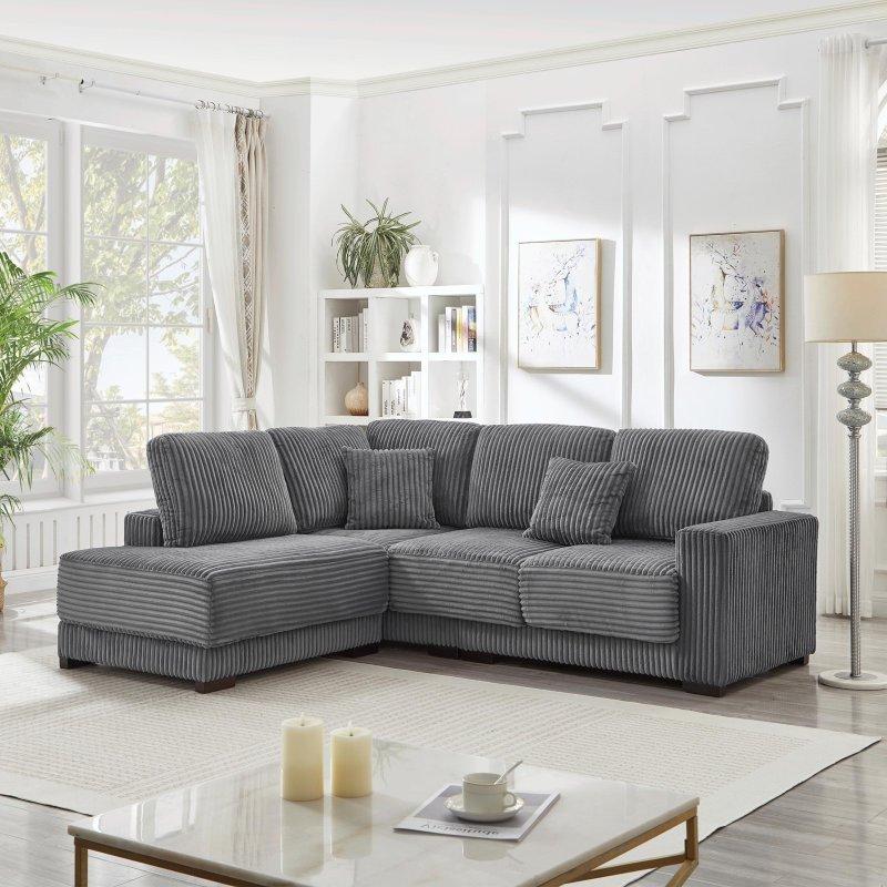 Gri Fitilli Kadife Kumaş Yönü Değiştirilebilir Masif Ahşap İskeletli Bohem Koltuk - 237 cm - 281293
