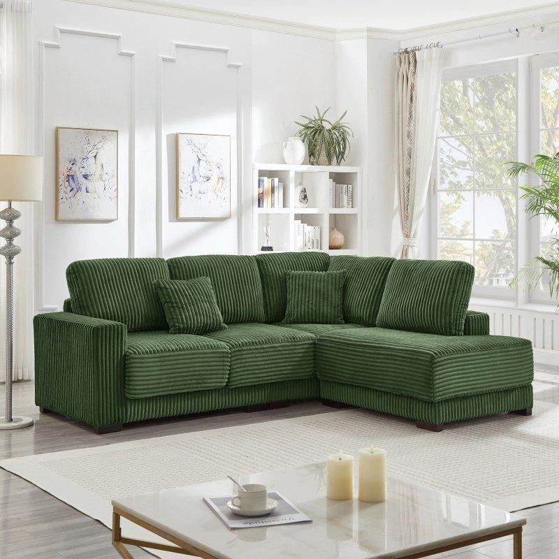 Gri Fitilli Kadife Kumaş Yönü Değiştirilebilir Masif Ahşap İskeletli Bohem Koltuk - 237 cm - 281293