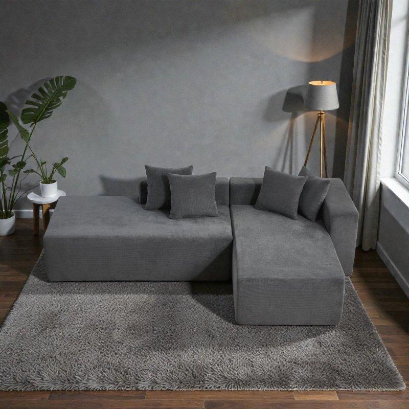 Gri Fitilli Kadife Kurulum Gerektirmeyen Modüler L Bohem Koltuk - 258 cm - 287675