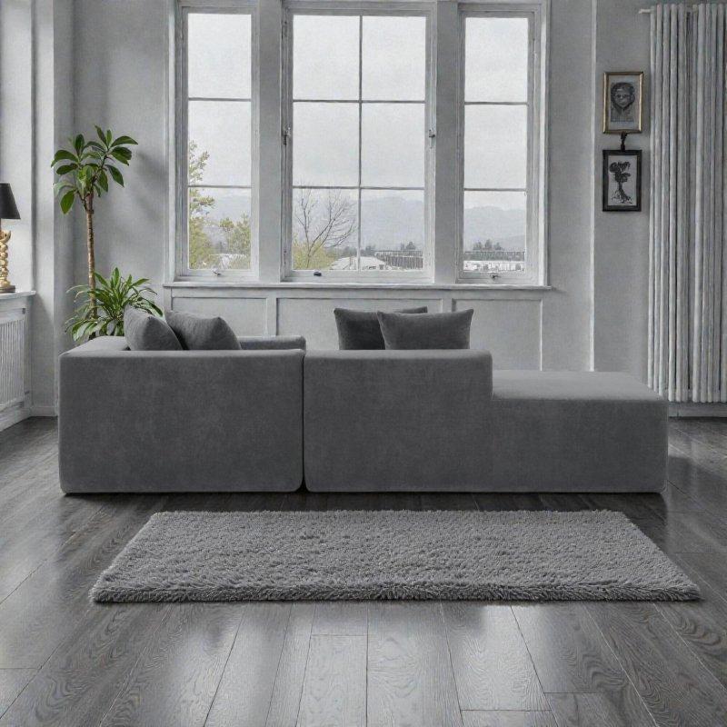 Gri Fitilli Kadife Kurulum Gerektirmeyen Modüler L Bohem Koltuk - 258 cm - 287675