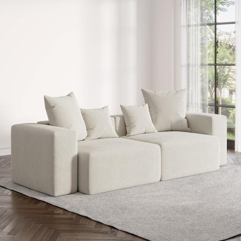 Gri Fitilli Kadife Modüler Geniş Kare Kollu Köşe Koltuk - 258069