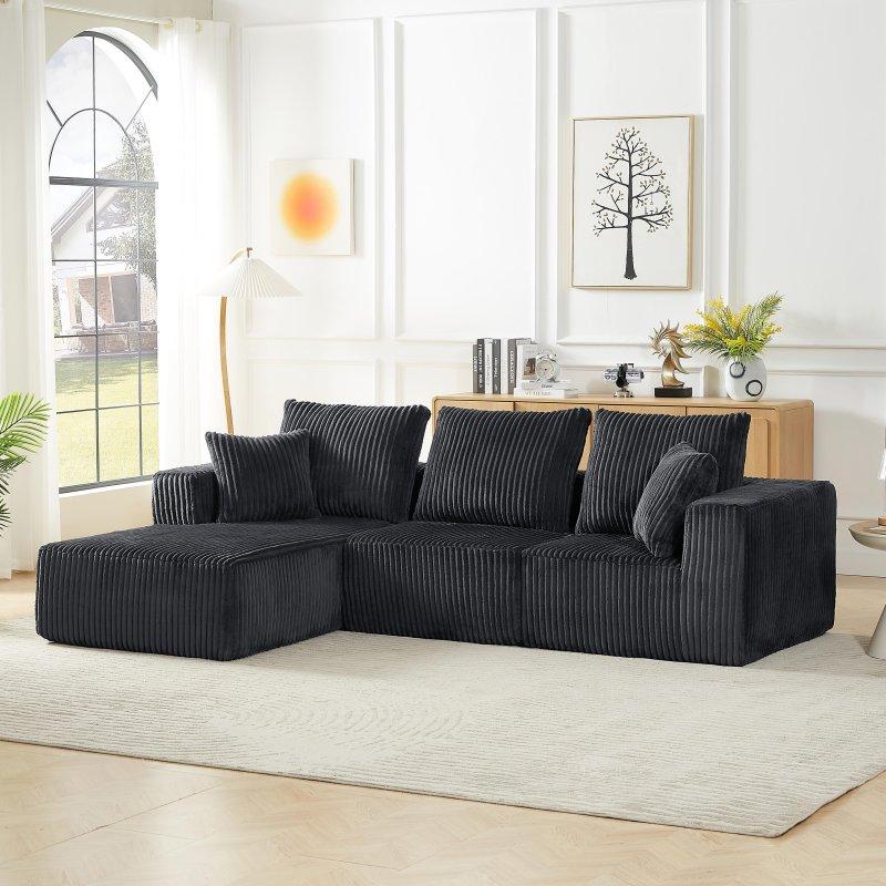 Gri Fitilli Kadife Modüler Sol Uzanmalı Bohem Koltuk - 263x168 cm - 286489