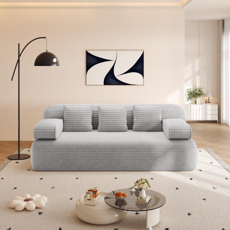 Gri Fitilli Kadife Yataklı İskeletsiz 3 Kırlentli Bohem Koltuk - 200x110 cm - 288340