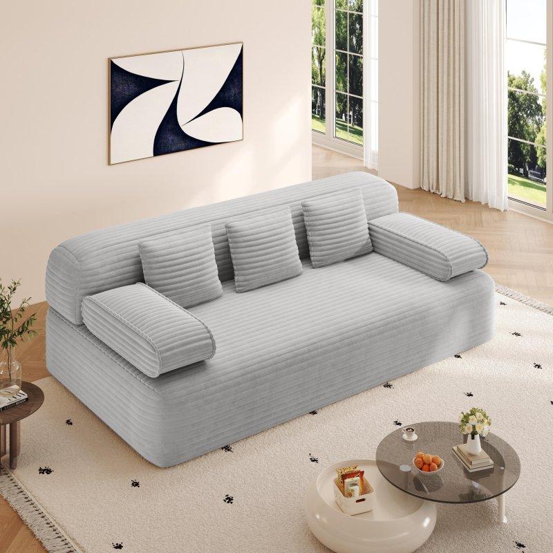 Gri Fitilli Kadife Yataklı İskeletsiz 3 Kırlentli Bohem Koltuk - 200x110 cm - 288340