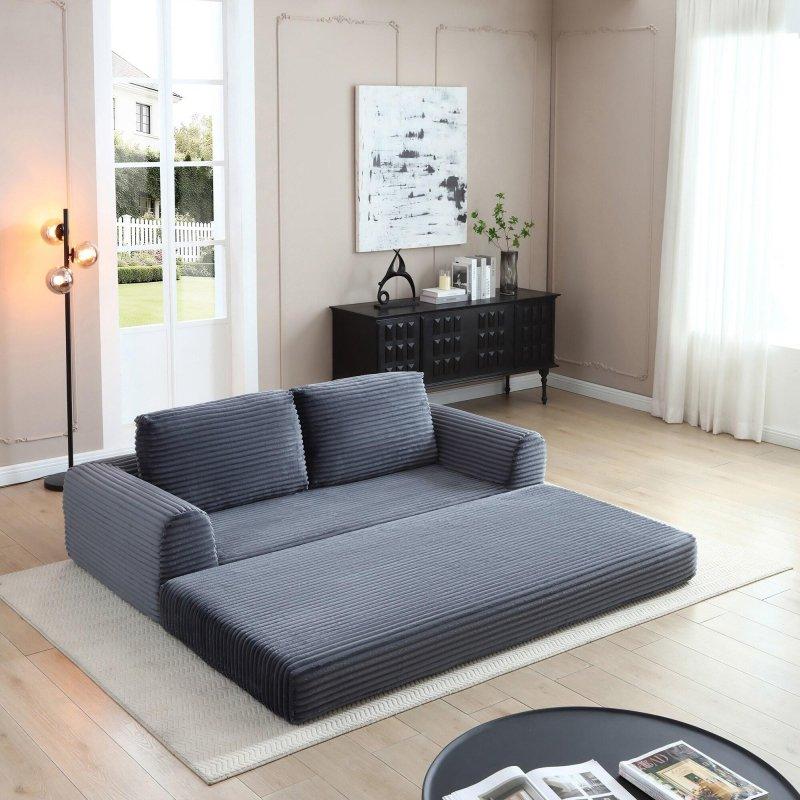 Gri Fitilli Kadife Yataklı Katlanır 2 Kişilik Bohem Koltuk - 209x95 cm - 291747