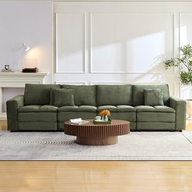 Gri Fitilli Kadife Yataklı Modüler Köşe Koltuk - 353x277 cm - 257097