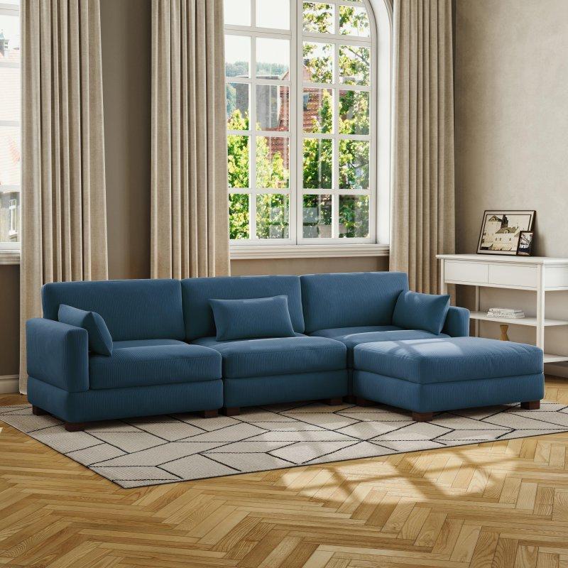 Gri Fitilli Kumaş Modüler Ayarlanabilir Sırtlı Köşe Koltuk - 258557