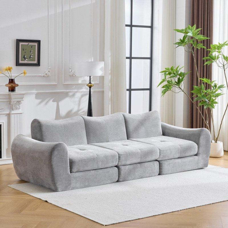 Gri Flanel Modüler Yastık Sırtlı Bohem Koltuk - 259x93 cm - 288074