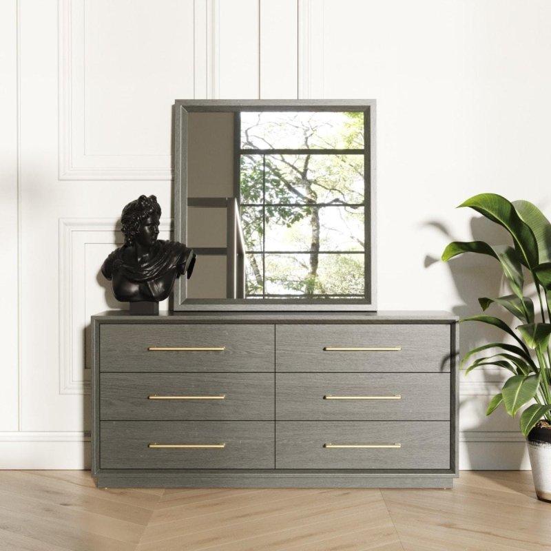 Gri Gold Kulplu Ahşap 6 Çekmeceli Şifonyer - 173x82x51 cm - 303461