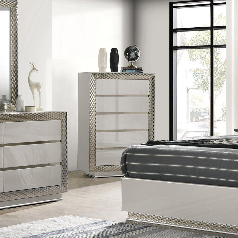 Gri Gümüş Ahşap 5 Çekmeceli Keçe Astarlı Şifonyer - 87x46x130 cm - 299918