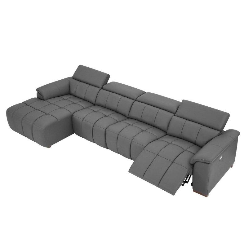 Gri Hakiki Deri Elektrikli Mekanizmalı USB Şarjlı Köşe Koltuk - 369x169x73 cm - 258180