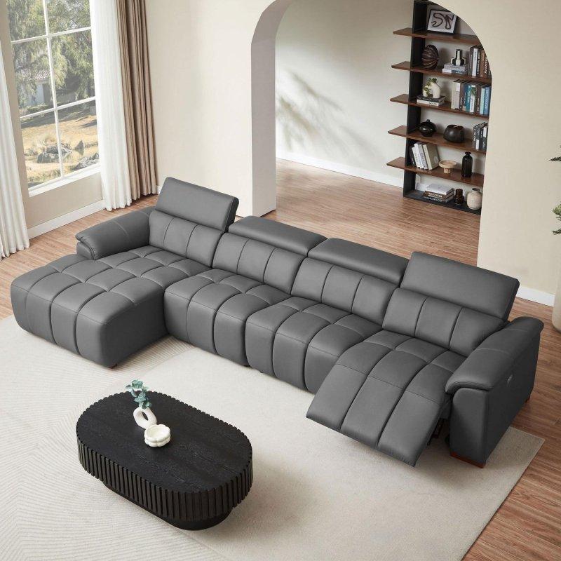 Gri Hakiki Deri Elektrikli Mekanizmalı USB Şarjlı Köşe Koltuk - 369x169x73 cm - 258180