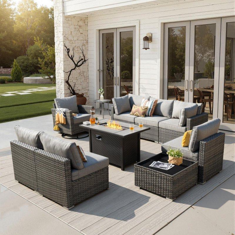 Gri Hasır 10 Parça Ateş Çukurlu Modüler Bahçe Takımı - 276908