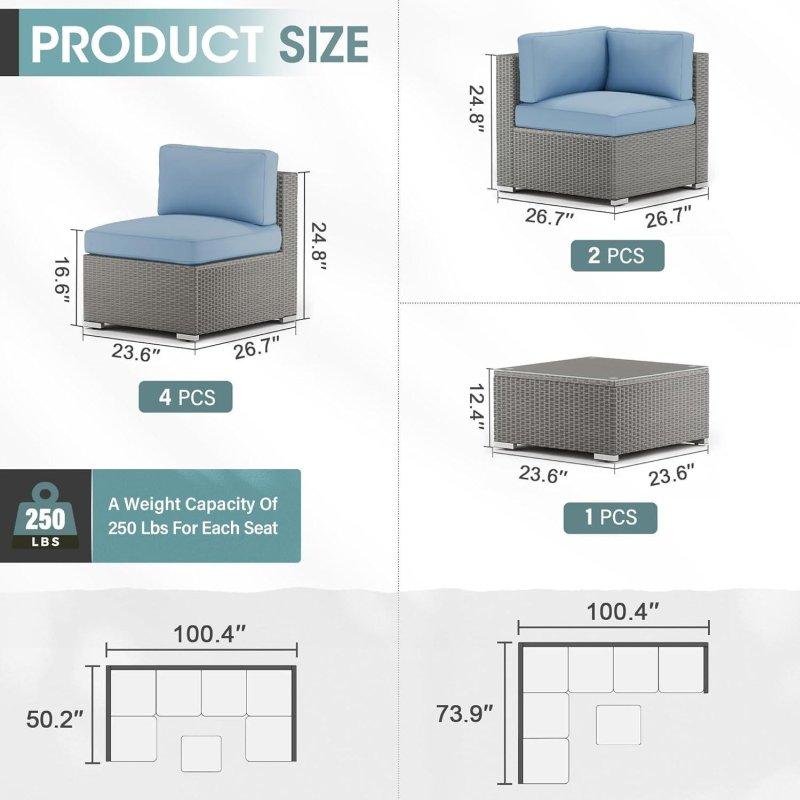 Gri Hasır Metal Minderli 7 Parça Modüler Bahçe Takımı - 256x128 cm - 268377