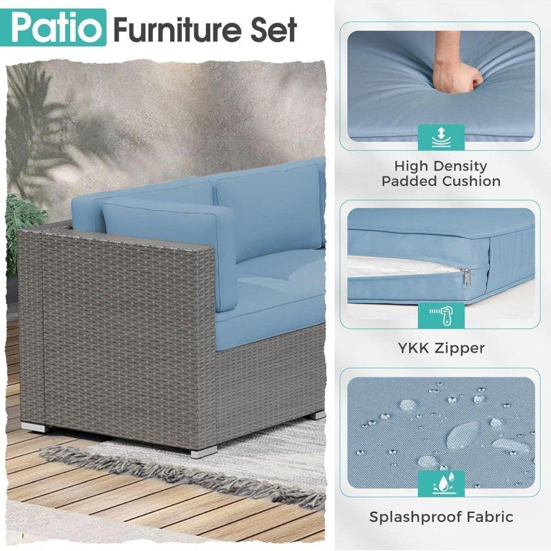 Gri Hasır Metal Minderli 7 Parça Modüler Bahçe Takımı - 256x128 cm - 268377