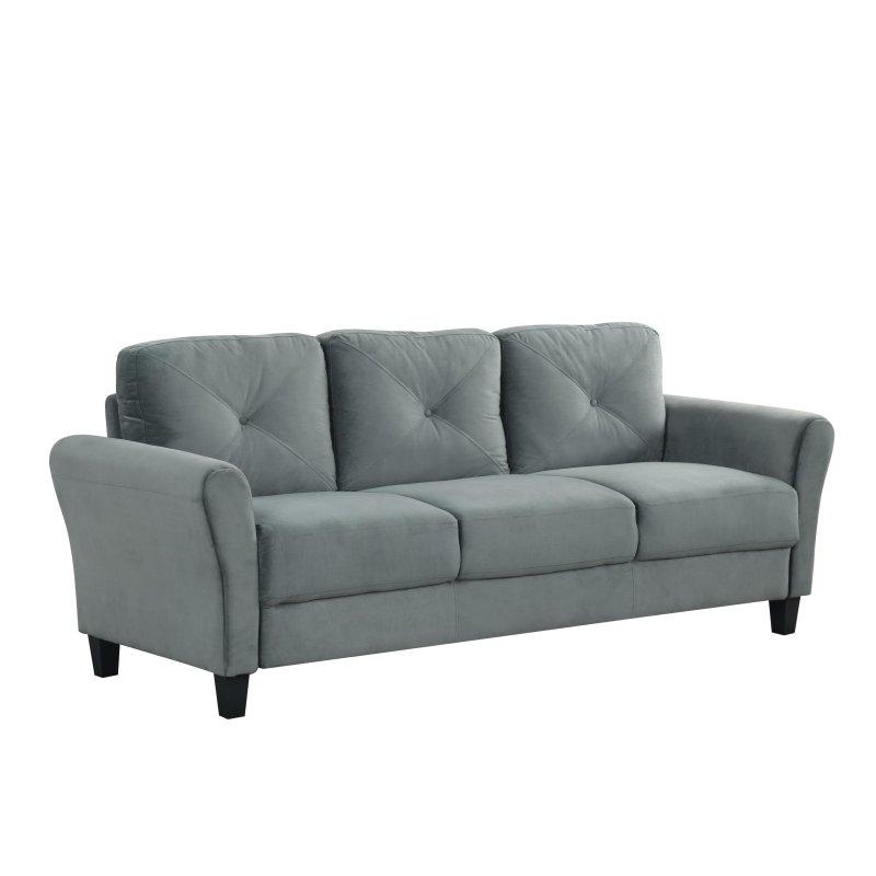 Gri Kadife 3 Kişilik Köşeli Kollu Bohem Koltuk - 195 cm - 287096