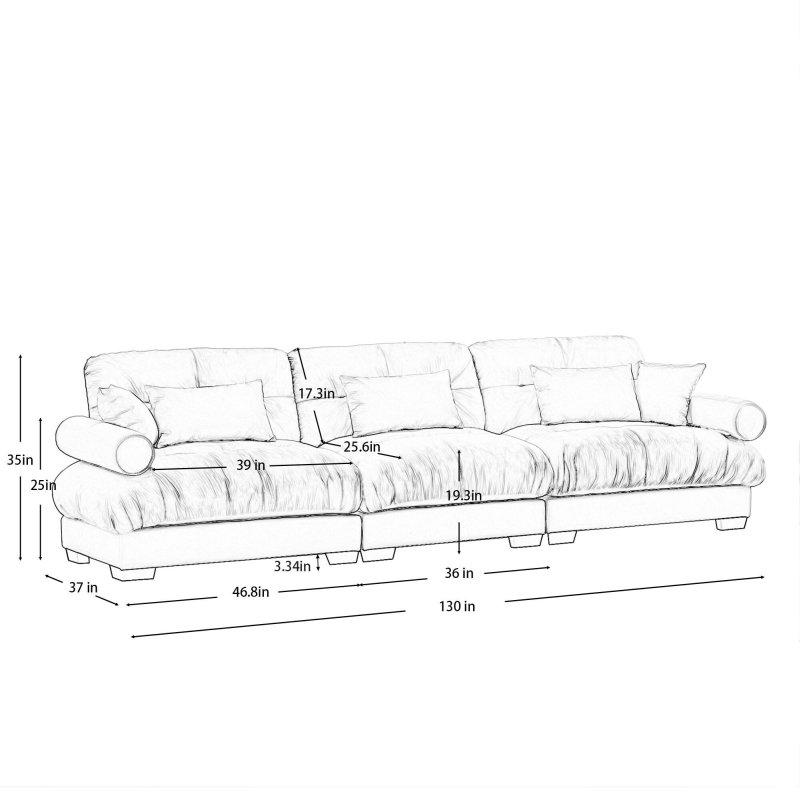 Gri Kadife 3 Kişilik Yuvarlak Kolçaklı Kapitoneli Bohem Koltuk - 331x94 cm - 292965