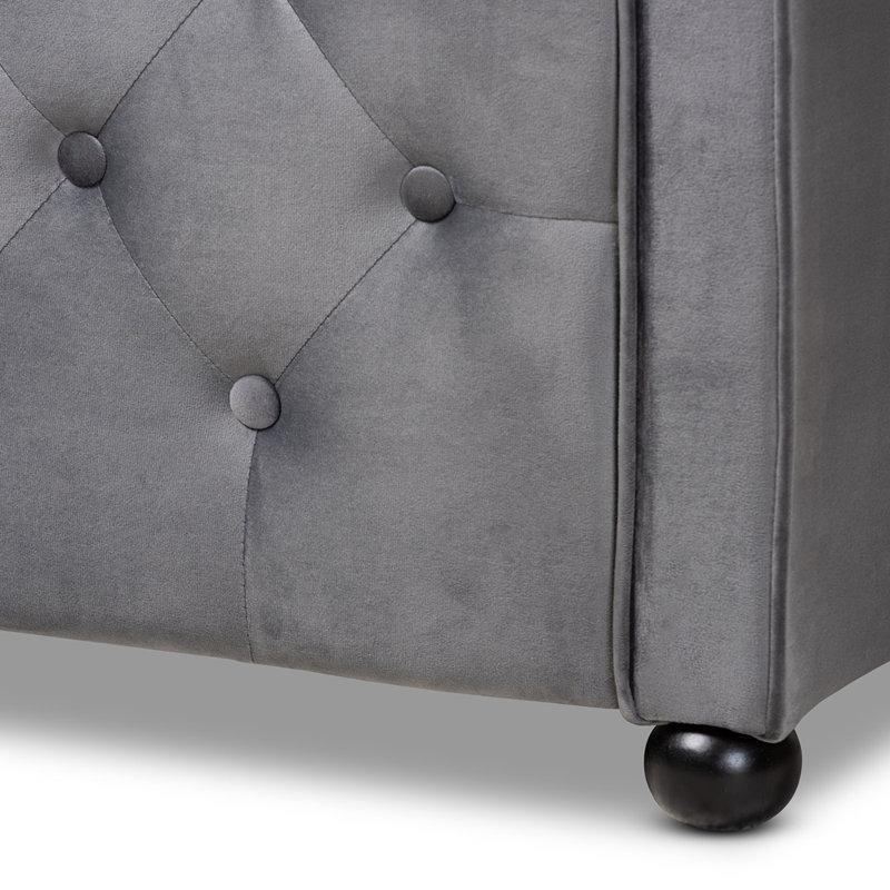 Gri Kadife Döşemeli Masif Ahşap Kapitoneli Daybed Karyola - 162x225 cm - 329390