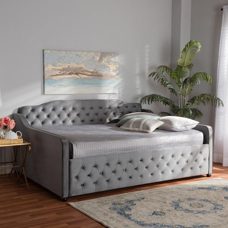 Gri Kadife Döşemeli Masif Ahşap Kapitoneli Daybed Karyola - 162x225 cm - 329390 Gri Kadife Döşemeli Masif Ahşap Kapitoneli Daybed Karyola - 162x225 cm - 329390