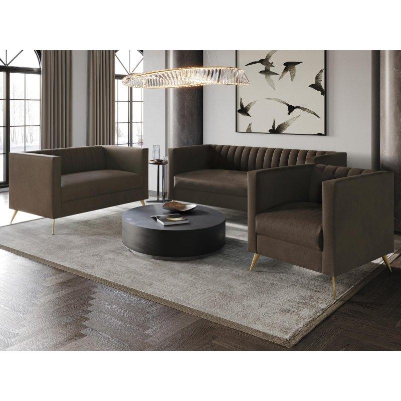 Gri Kadife Gold Metal Ayaklı Dikey Kanallı Bohem Koltuk - 278326