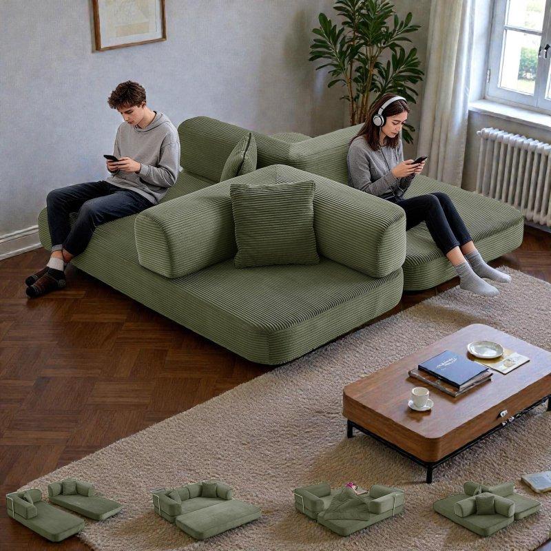 Gri Kadife Kumaş 5i 1 Arada Modüler Yataklı Bohem Koltuk - 283119