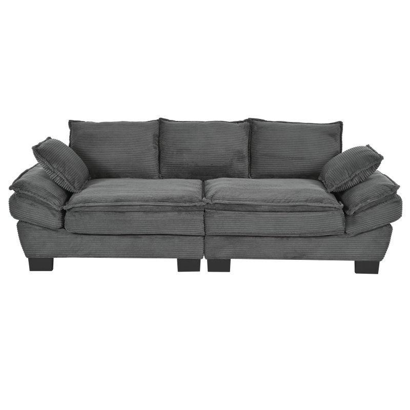 Gri Kadife Kumaş Masif Ahşap İskeletli Kavisli Bohem Koltuk - 204 cm - 289462