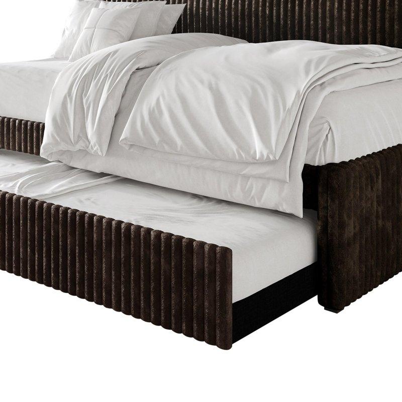 Gri Kadife Kumaş ve Masif Ahşap Yavru Yataklı Daybed Karyola - 108x212 cm - 330332