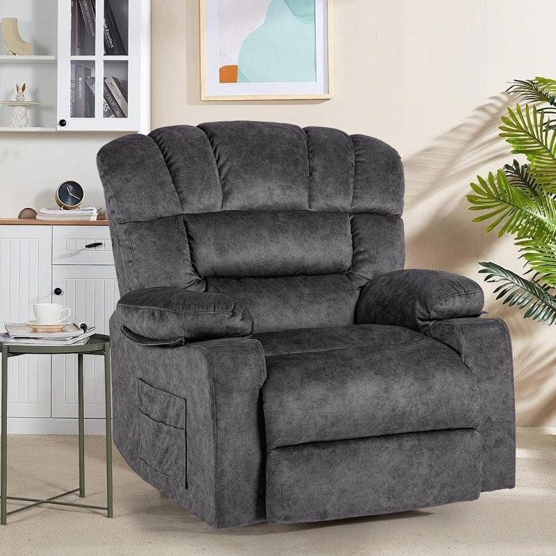 Gri Kadife Manuel Mekanizmalı Geniş Oturumlu Baba Koltuğu - 104 cm - 322984
