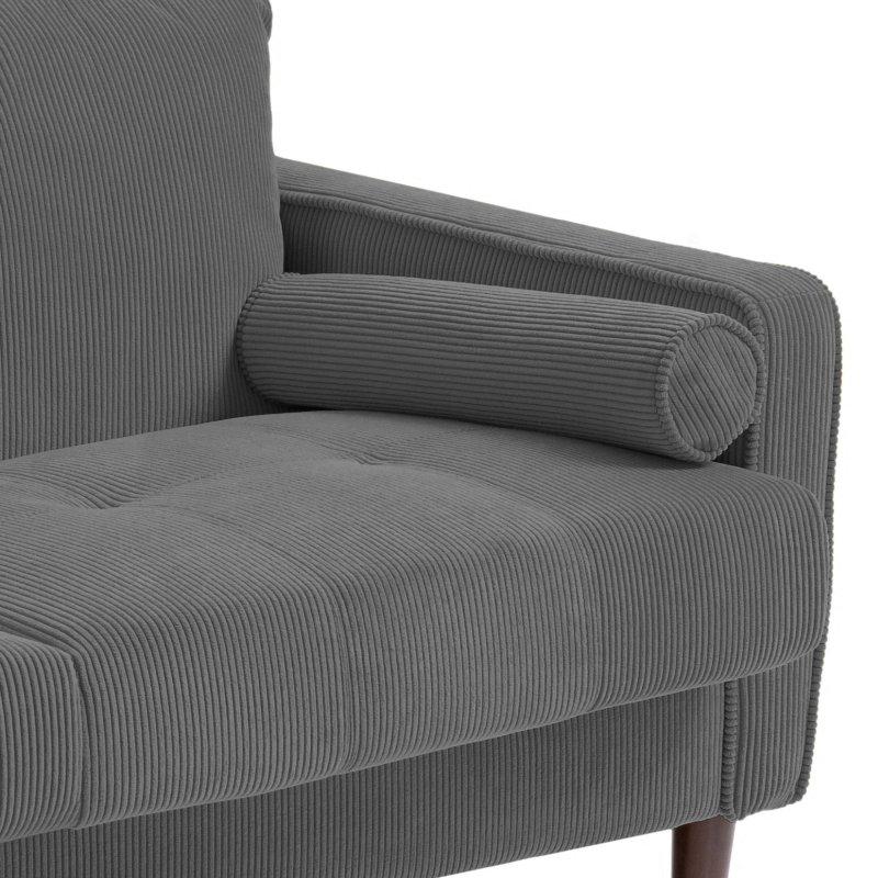 Gri Kadife Masif Ahşap Ayaklı Düğmeli Bohem Koltuk - 158 cm - 291195
