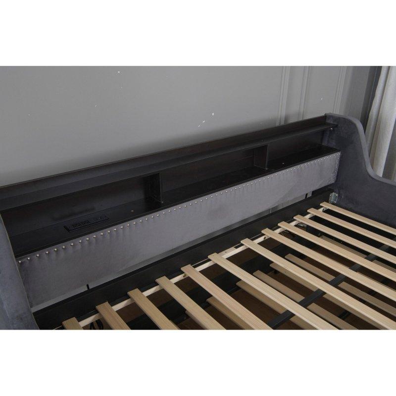 Gri Kadife MDF Metal Yavru Yataklı LED Işıklı Şarj İstasyonlu Daybed Karyola - 204x118x87 cm - 330077