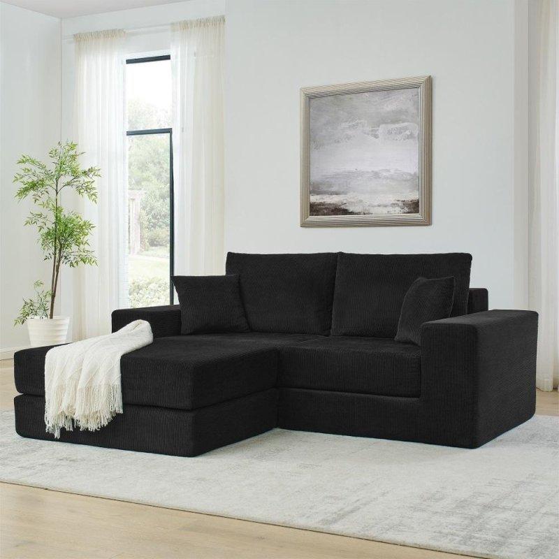 Gri Kadife Modüler Yataklı Puflu Köşe Koltuk - 202x161 cm - 260448