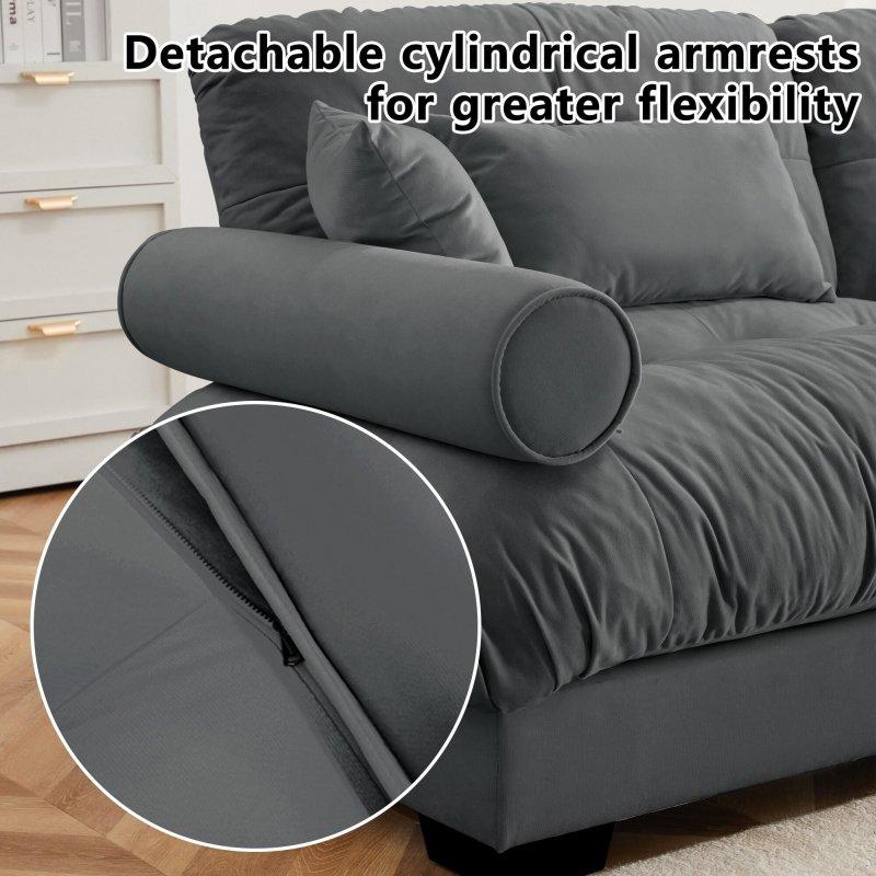 Gri Kadife Modüler Yuvarlak Kollu 2 Kişilik Bohem Koltuk - 293148