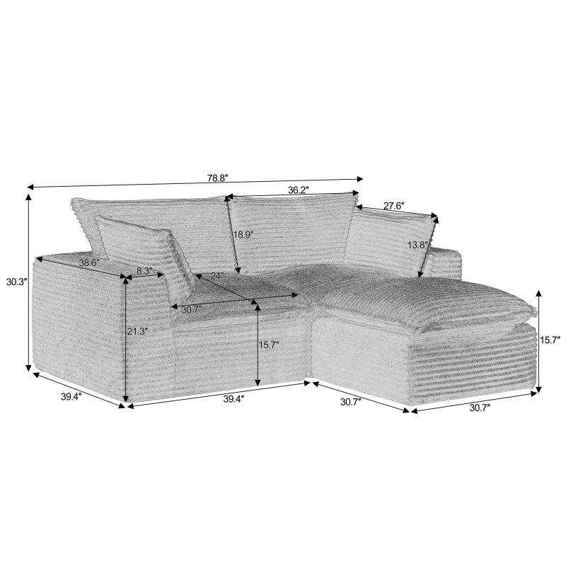 Gri Kadife Puflu Yönü Değiştirilebilir Paket Yaylı Köşe Koltuk - 201 cm - 255271
