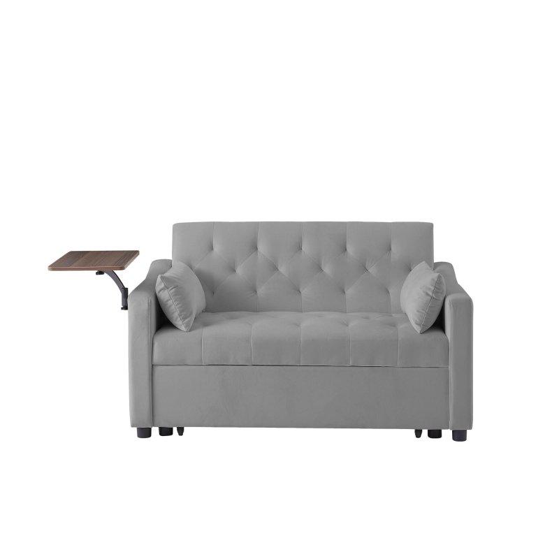 Gri Kadife Yatağa Dönüşebilen Kapitoneli Bohem Koltuk - 134 cm - 292113