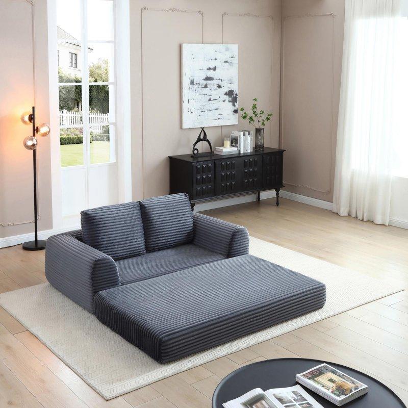 Gri Kadife Yataklı Katlanır 2 Kişilik Bohem Koltuk - 161x95 cm - 289365