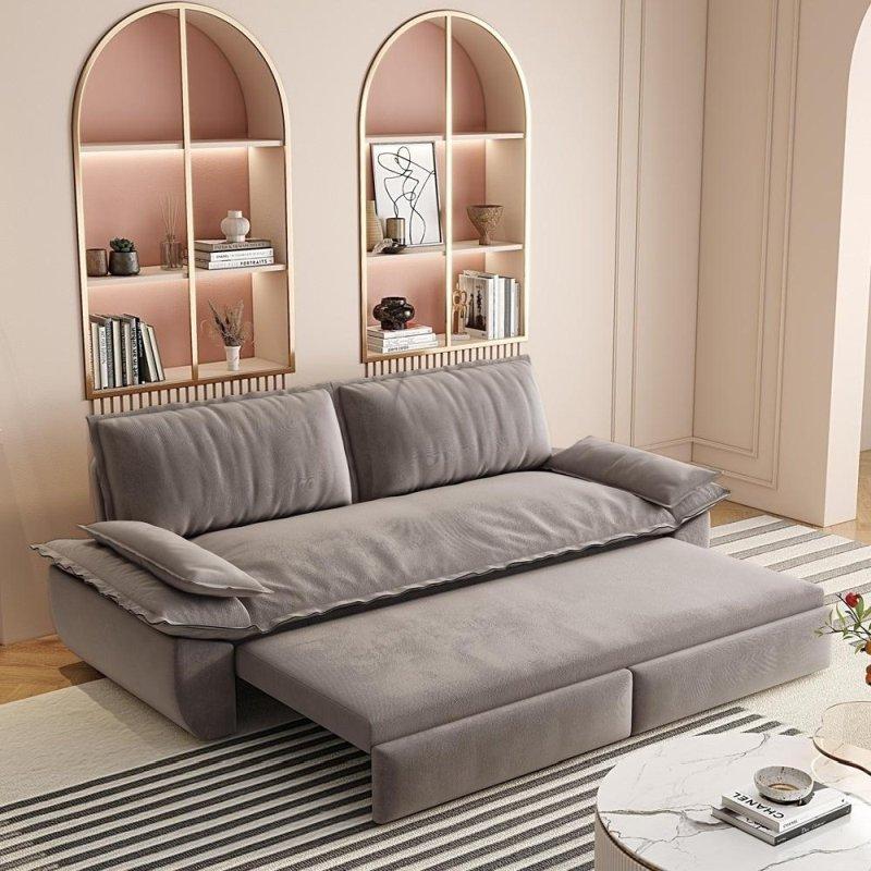 Gri Kadife Yataklı Metal ve Ahşap İskeletli Bohem Koltuk - 205 cm - 279063