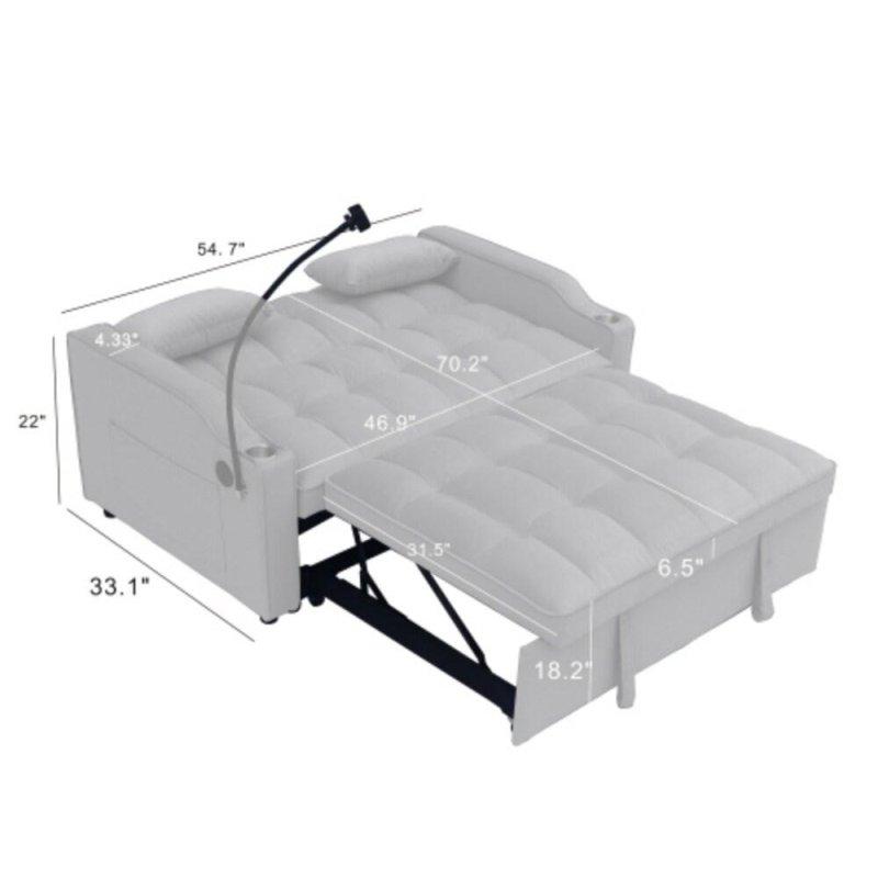 Gri Kadife Yataklı USB Şarjlı ve Cepli Bohem Koltuk - 179x139 cm - 287462