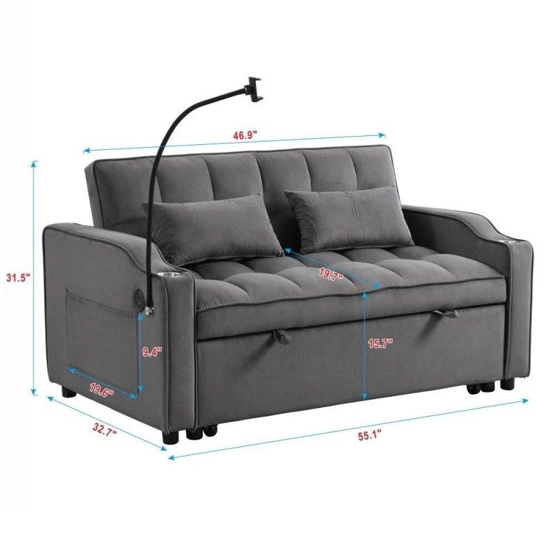 Gri Kadife Yataklı USB Şarjlı ve Cepli Bohem Koltuk - 179x139 cm - 287462