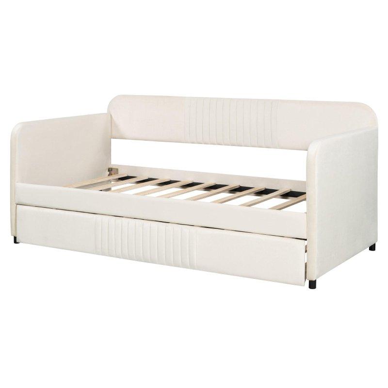 Gri Kadife Yavru Yataklı Ahşap Daybed Karyola - 204x107 cm - 329784