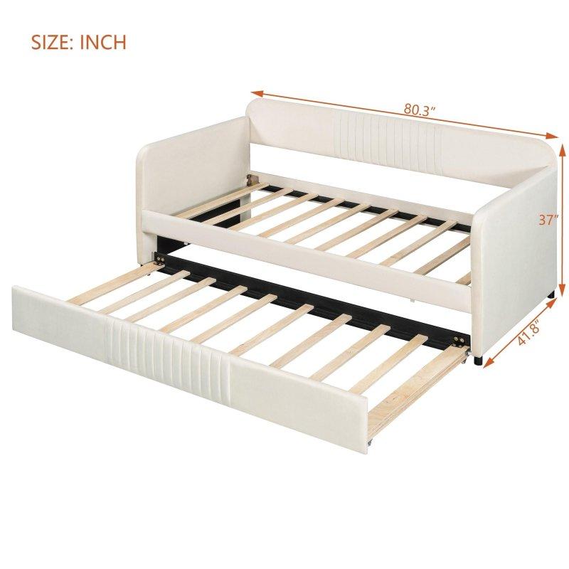 Gri Kadife Yavru Yataklı Ahşap Daybed Karyola - 204x107 cm - 329784