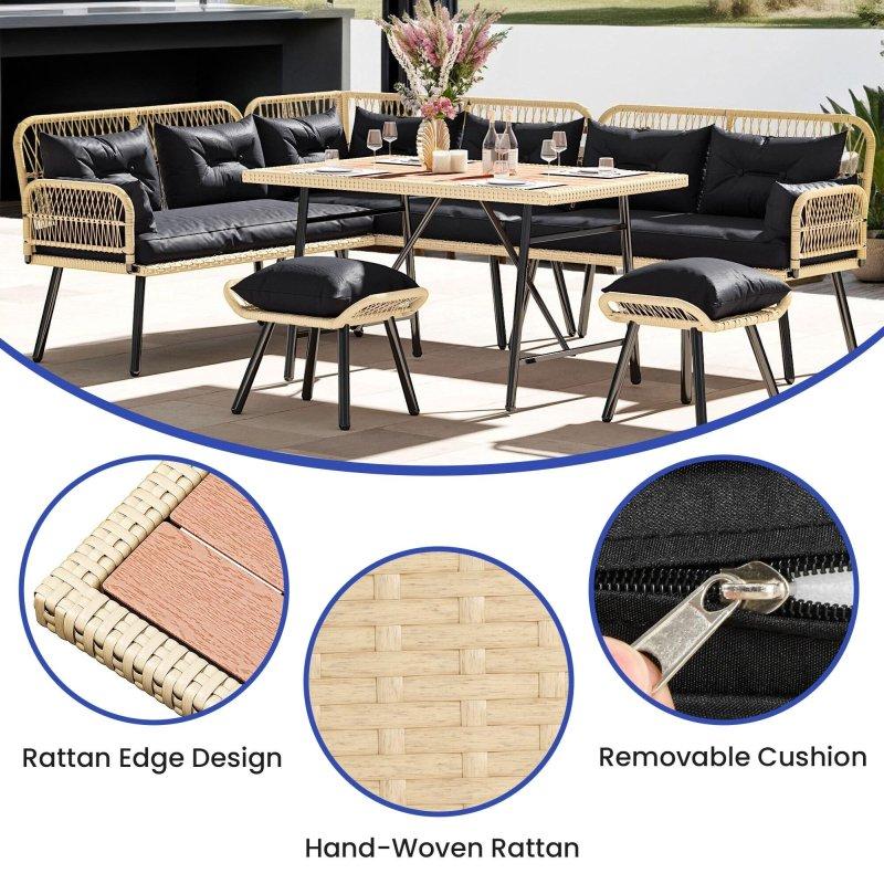 Gri Kahverengi Metal Rattan Minderli 7 Parça Bahçe Takımı - 232x178 cm - 275688