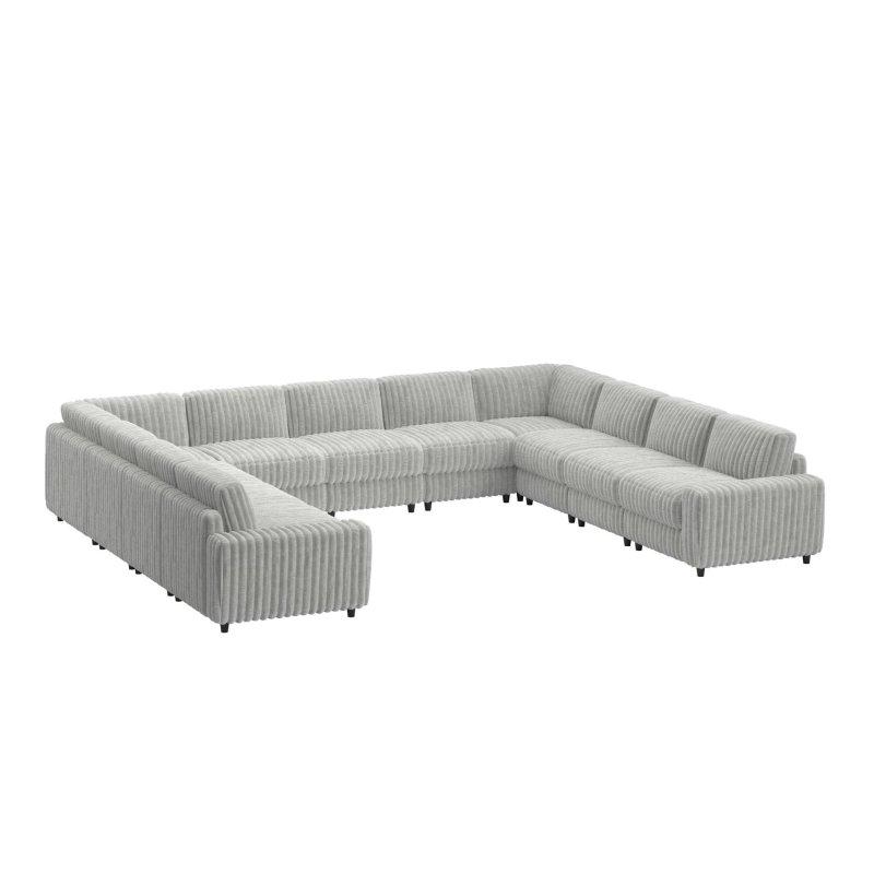 Gri Kanallı Kumaş Modüler U Şekilli 9 Kişilik Köşe Koltuk - 426x352 cm - 260152