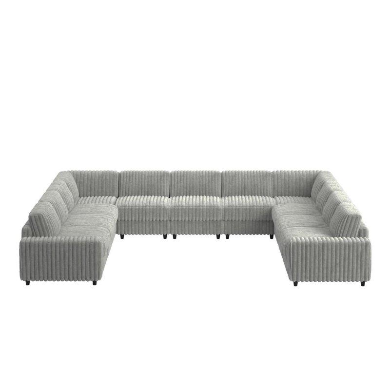 Gri Kanallı Kumaş Modüler U Şekilli 9 Kişilik Köşe Koltuk - 426x352 cm - 260152