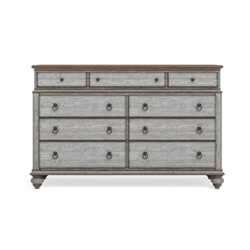 Gri Kauçuk Ağacı 9 Çekmeceli Eskitme Tasarım Şifonyer - 171x110x51 cm - 298993